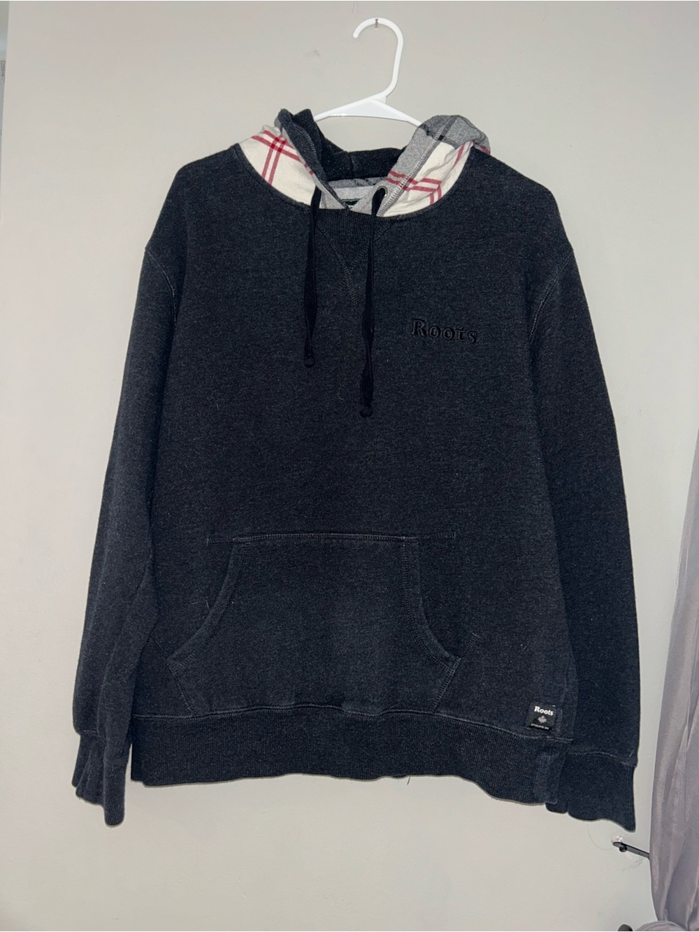 Roots Black Hooded Sweatshirt with Plaid hood